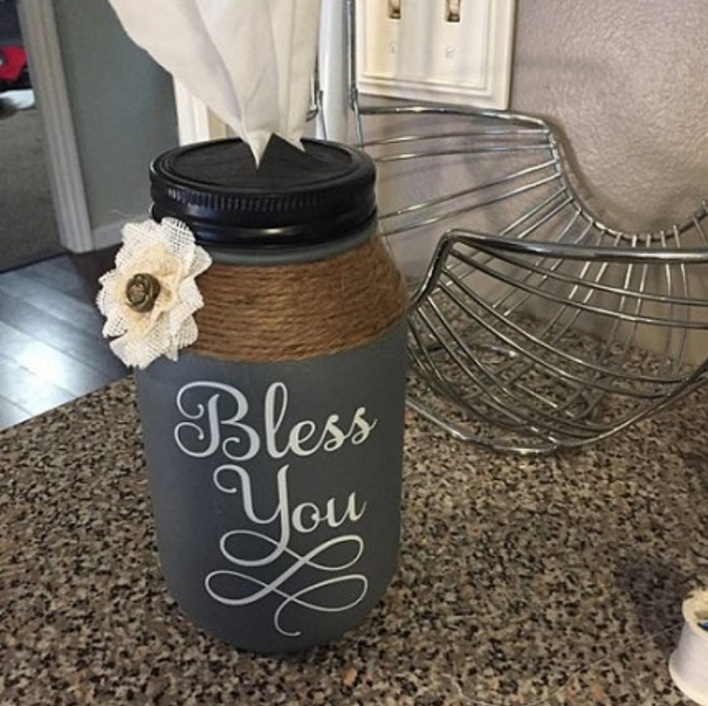 Bless You Mason Jar Tissue Jolder